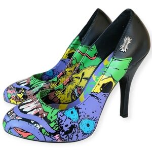 Demonia Zombie 03 High Heel Pumps Purple Green Zombie Teeth Mouth Punk Size 7